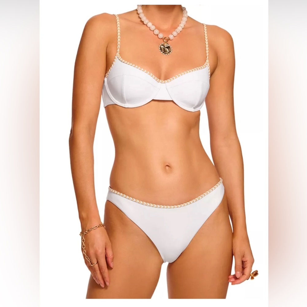 Ramy Brook White Two-Piece Bikini with Bra-Style Top, Crochet Detail, M. NWT